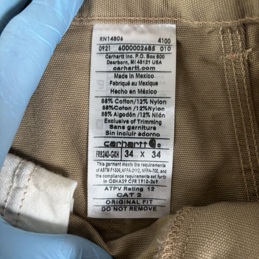 Carhartt Flame Resistant Canvas Cargo Pants Mens 34x34 Beige Work NFPA 2112 NWTS - Picture 2 of 12